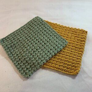 Handmade crocheted dishcloths 100% cotton sage and gold